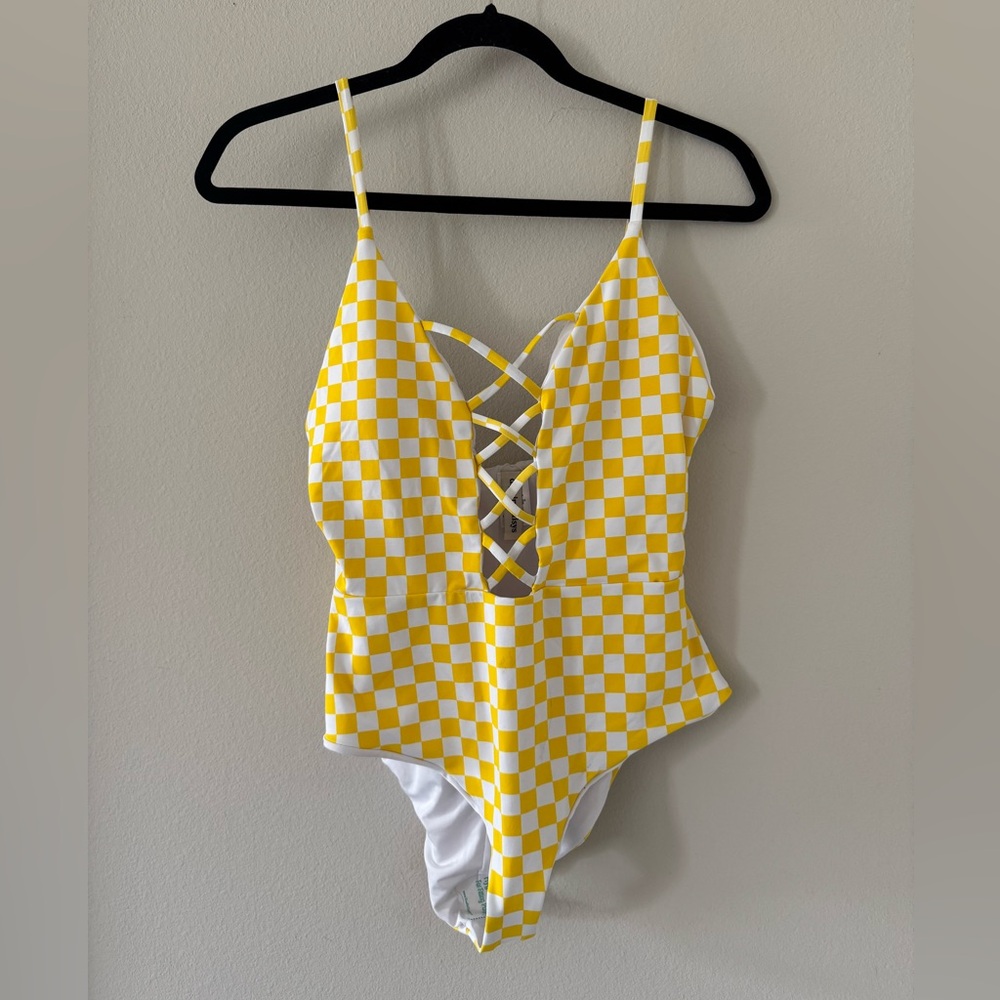 Dippin' Daisy's Yellow and White Checkered One Piece Swimsuit